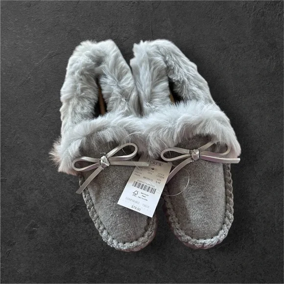 NWT J. Crew Gray Women's Heathered Faux-Fur Lined Slippers • Size 8 - Picture 2 of 10
